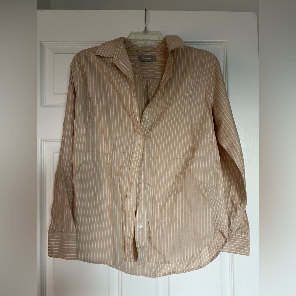 Everlane Tan Striped Button Down Shirt